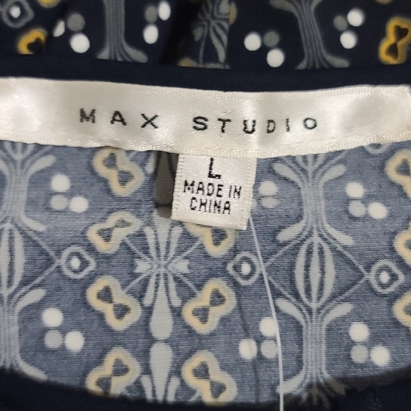 Max Studio Women's Large Blue, White & Yellow Boho Print Midi Dress NWT ! - Picture 6 of 14